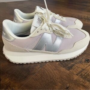 New Balance Women's Silver and Cream Sneakers